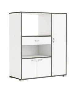 Mobile buffet cucina bianco con profili grigi, 90x112x40 cm